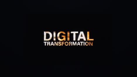 transformación digital texto palabra luz de oro bucle de animación con efecto de texto de glitch. 4k 3d bucle sin costuras elemento de efecto de transformación digital para tráiler de cine, ventas de marketing título banner vieja consola de juegos