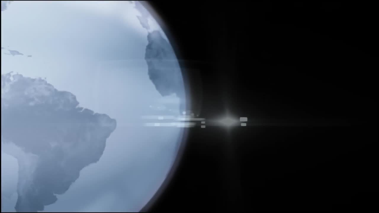 검은 바탕에 회전하는 지구 위의 육각형 모양 패턴의 애니메이션