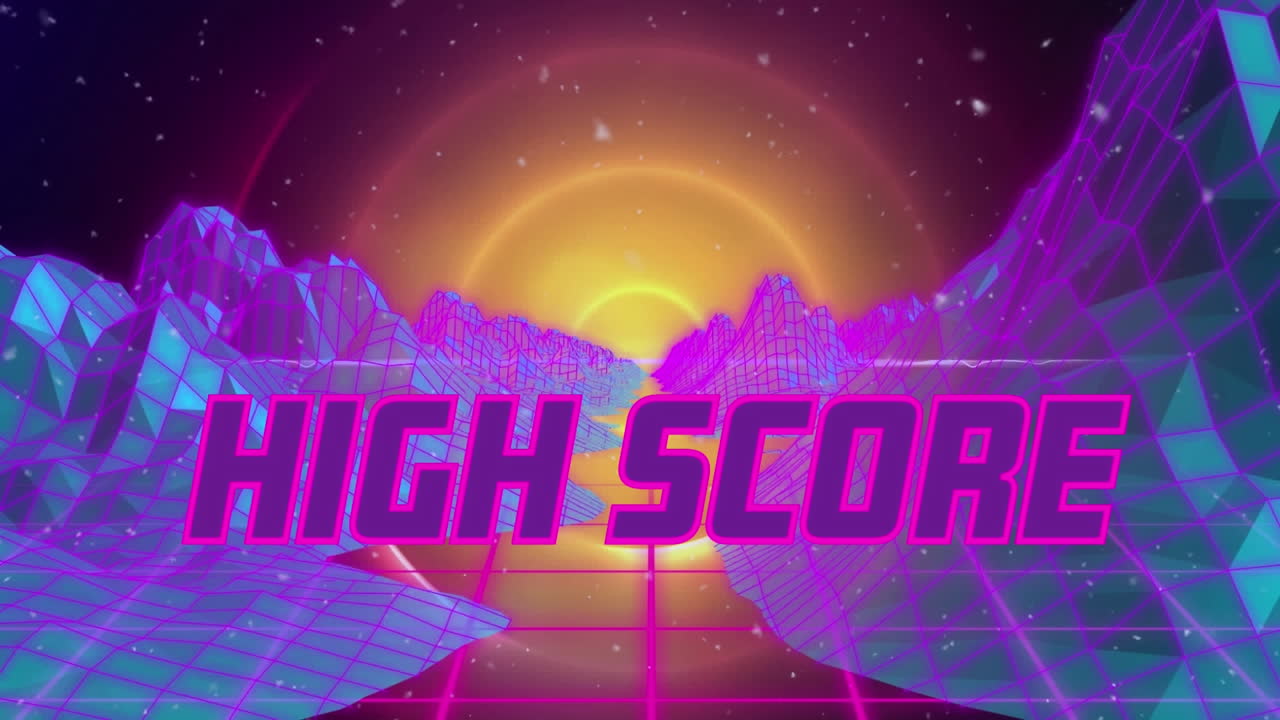 메타버스 배경 위의 높은 점수 텍스트의 애니메이션