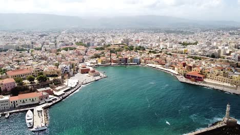 chania downtown and bay in aerial view