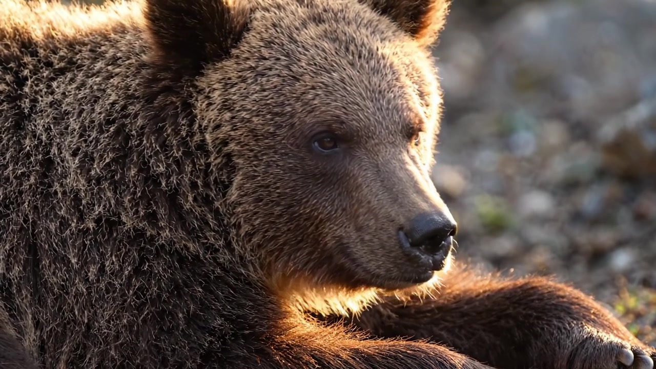 Un orso grizzly che si crogiola al sole: Vedute affascinanti della maestosa creatura della natura, che ne evidenziano la folta pelliccia e l'espressione pacifica