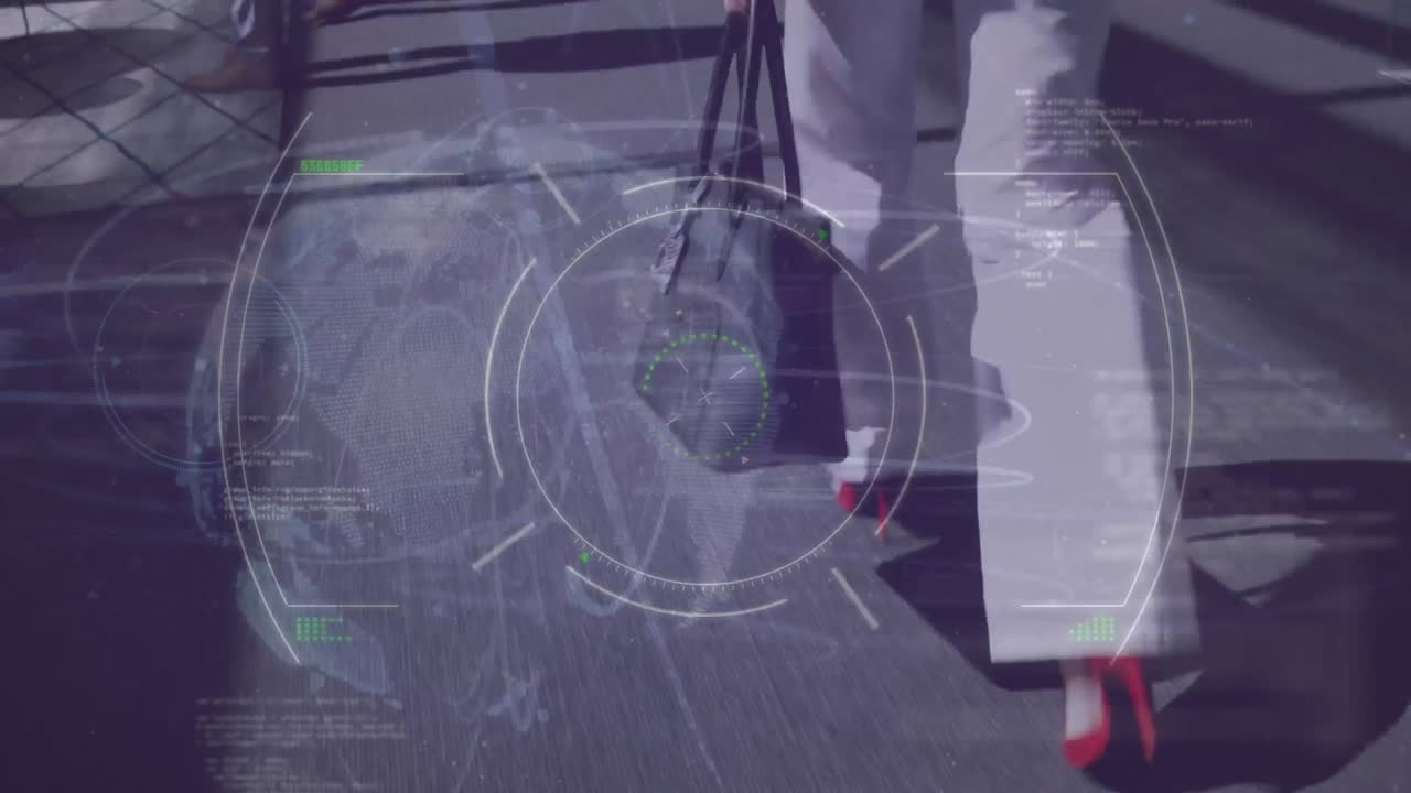 가방 을 들고  ⁇ 고 있는 사업가 의 다리 위 에 있는 글로브 와 뷰파인더 의 애니메이션