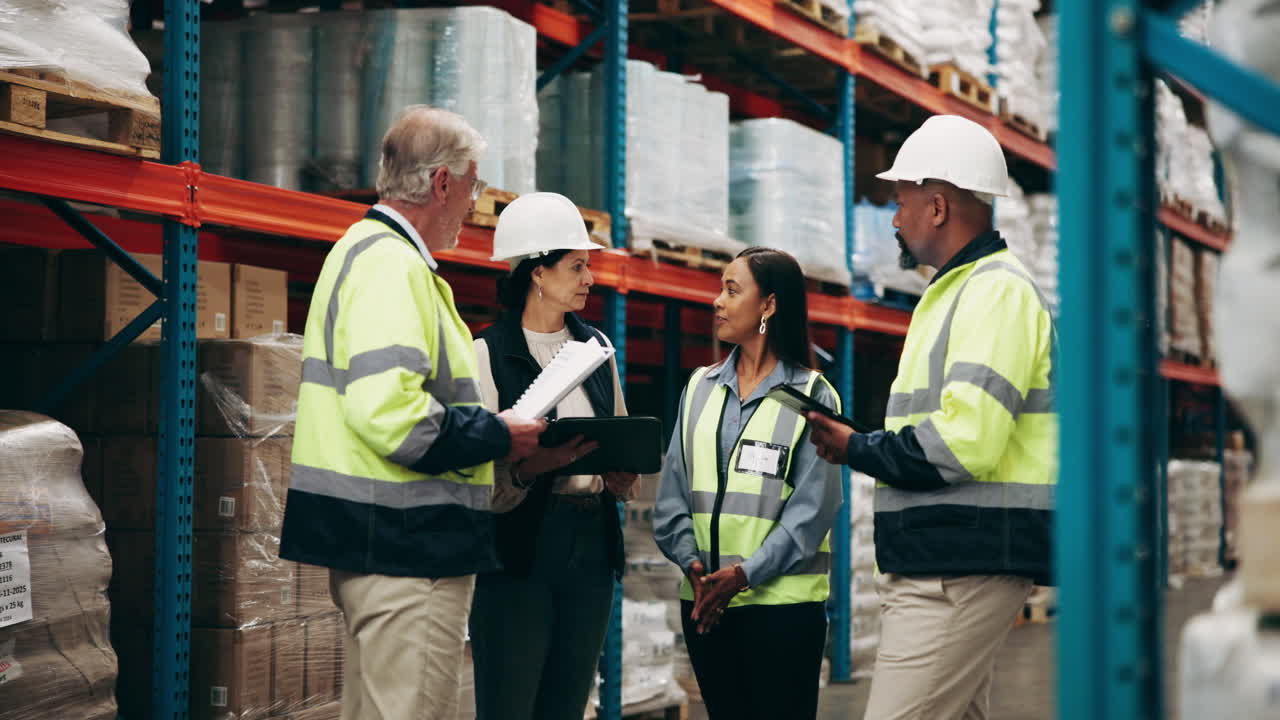 Warehouse team meeting for inspection