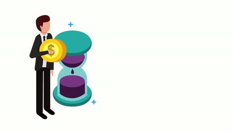 businessman with coin and hourglass