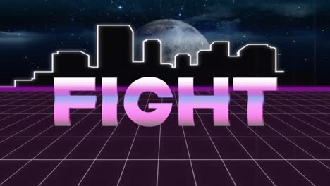 pantalla de videojuegos de animación vintage con palabras metálicas escritas