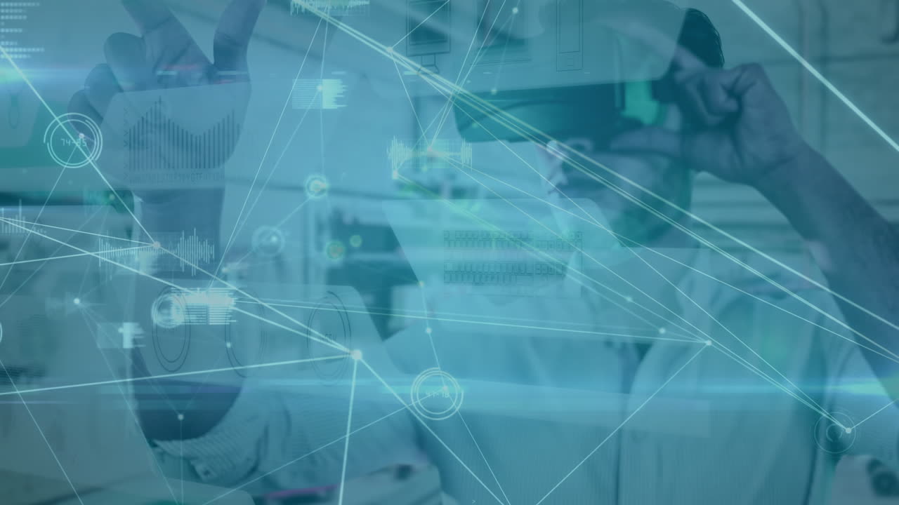 헤드 ⁇ 을 착용한 사람 위의 연결 네트워크의 애니메이션