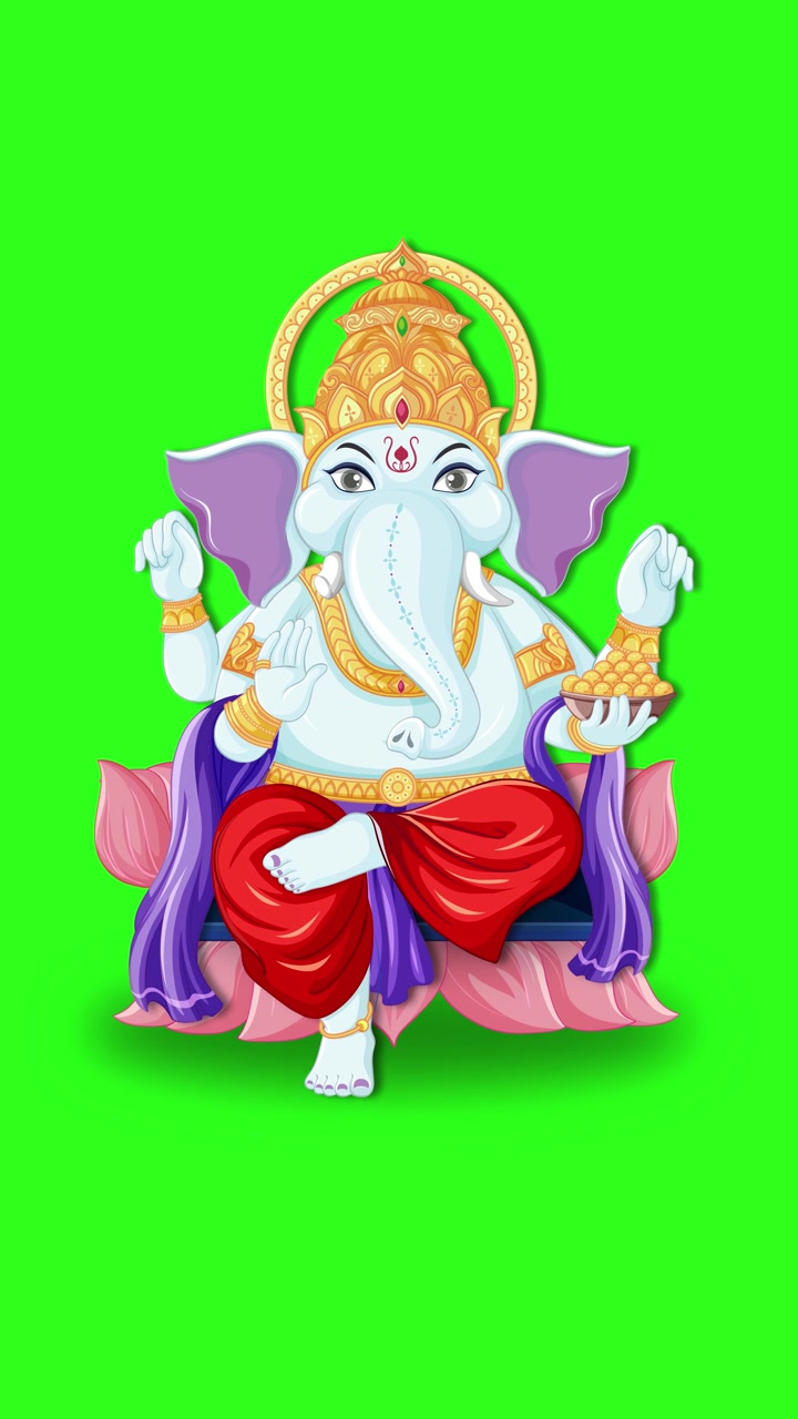 Illustrazione animata del Signore Ganesha seduto su un fiore di loto