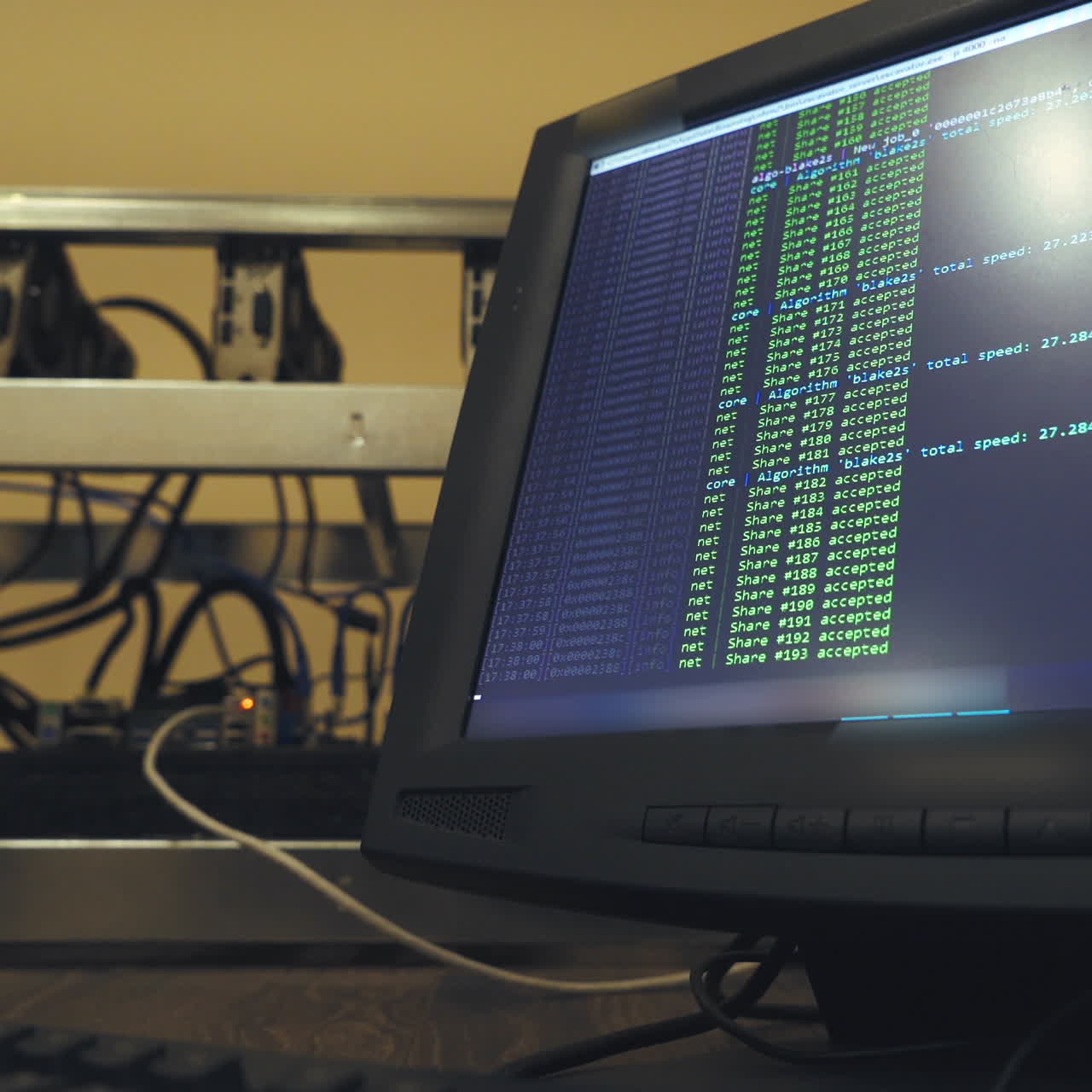 Mining of cryptocurrencies. Farm from video cards. Bitcoin.