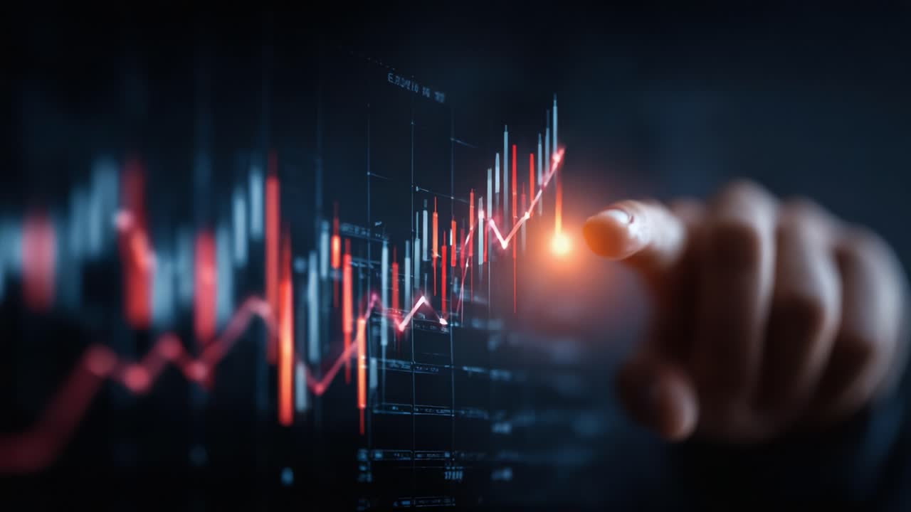Analyzing Financial Trends: A Close-Up of a Hand Pointing to Rising Stock Market Graphs Indicating Positive Economic Performance and Investment Opportunities