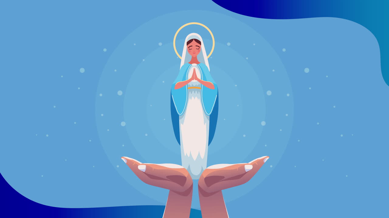 Blue mary virgin religious animation | Premium Stock Video Footage