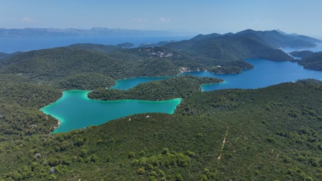 saltwater lakes of mljet national park on the island of mljet in croatia, aerial