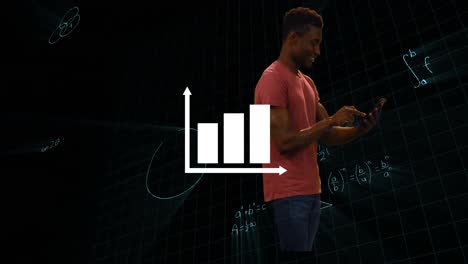 animación del procesamiento de datos y ecuaciones matemáticas sobre el hombre usando tableta