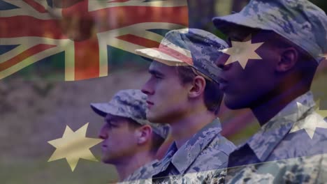 animation of soldiers with waving australian flag