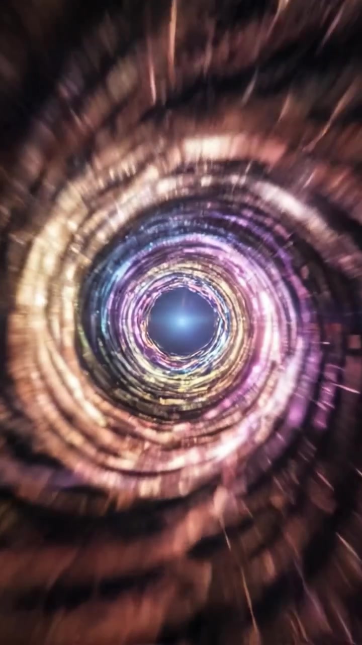 Un viaggio visivo attraverso un vortice cosmico: esplorando il flusso dinamico di luce ed energia colorate in un ipnotizzante motivo attorcigliato