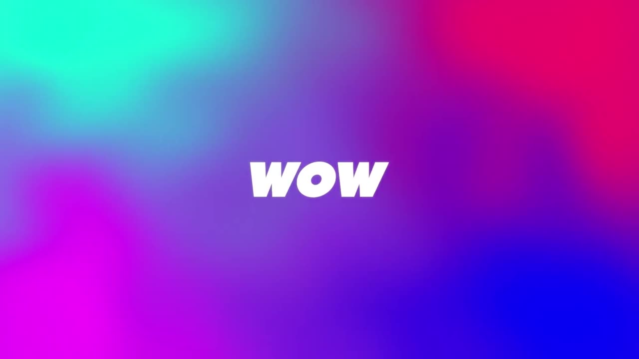 Animation of wow text over colourful background