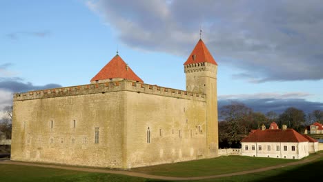 kuressaare, saaremaa island, estonia. episcopal castle in sunset. traditional medieval architecture, famous attraction landmark