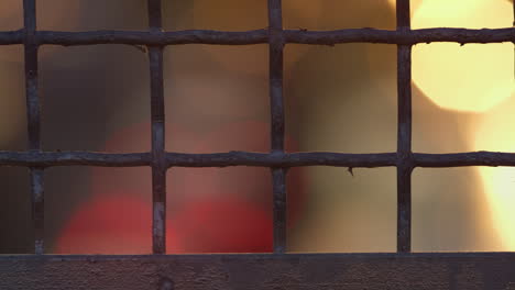 old fence mesh netting elevator shot close up. iron rusty squared protection.