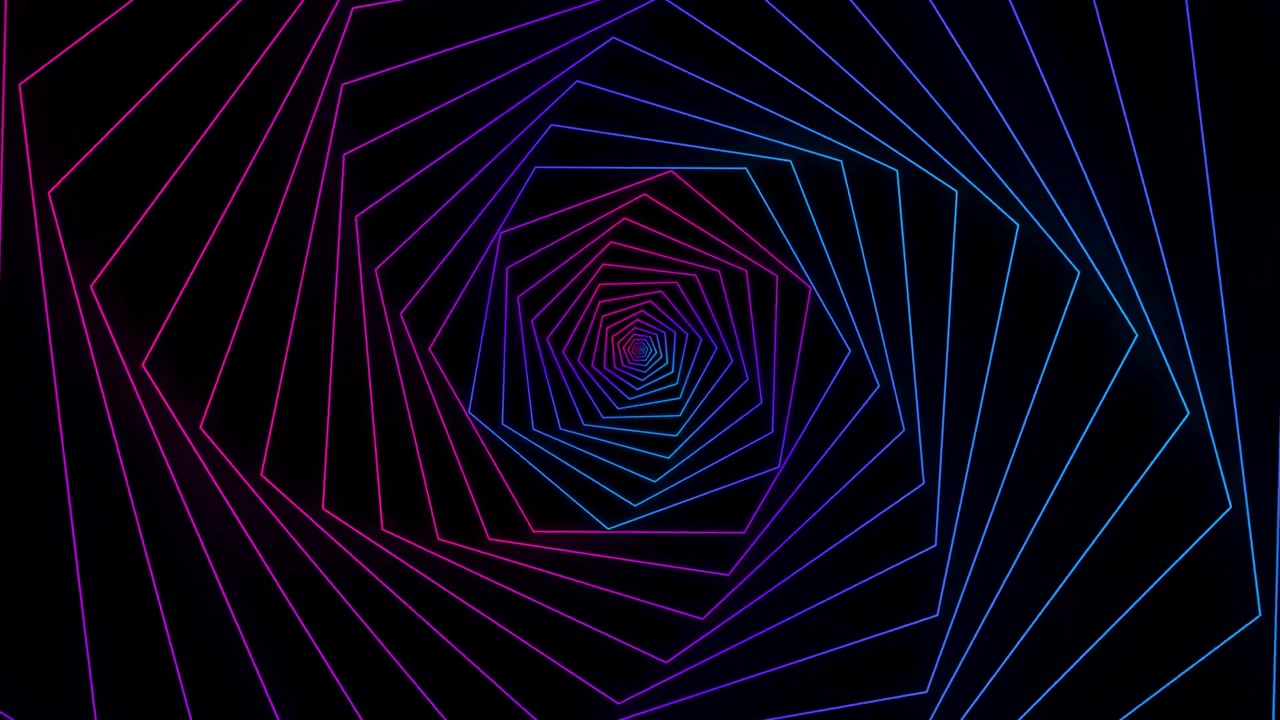 Abstrakti neonvärinen geometrinen spiraalitunneli-animaatio