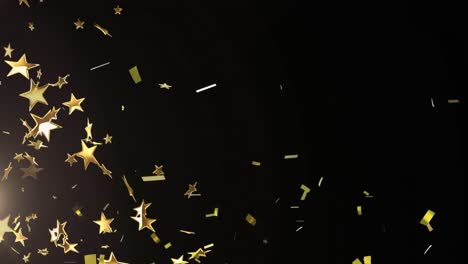 Animation-of-stars-floating-over-confetti-on-black-background