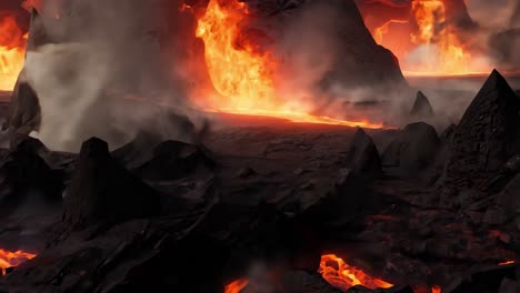 volcanic eruption with fiery lava flow