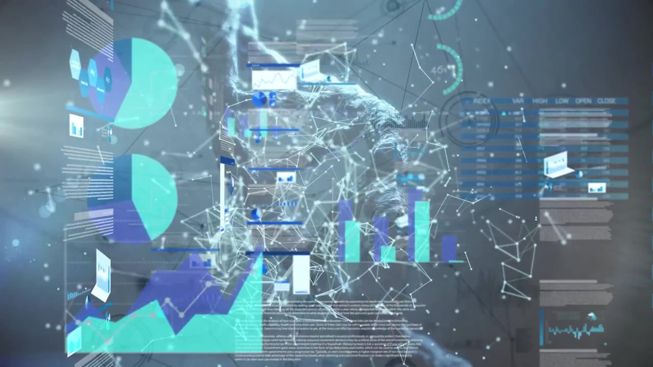 Digital Data Visualization with Abstract DNA Structure and Financial Charts
