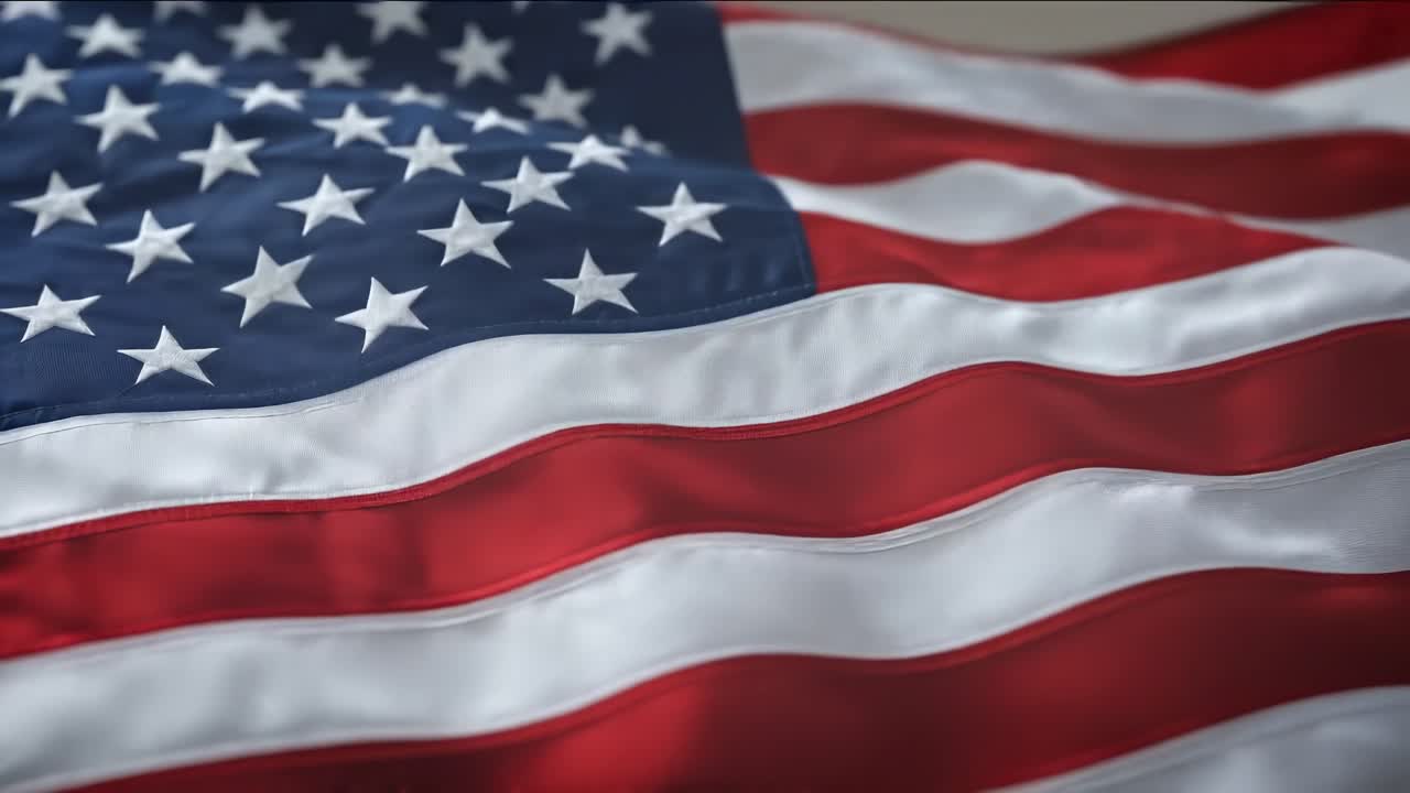 Primer plano de la bandera estadounidense ondeando suavemente
