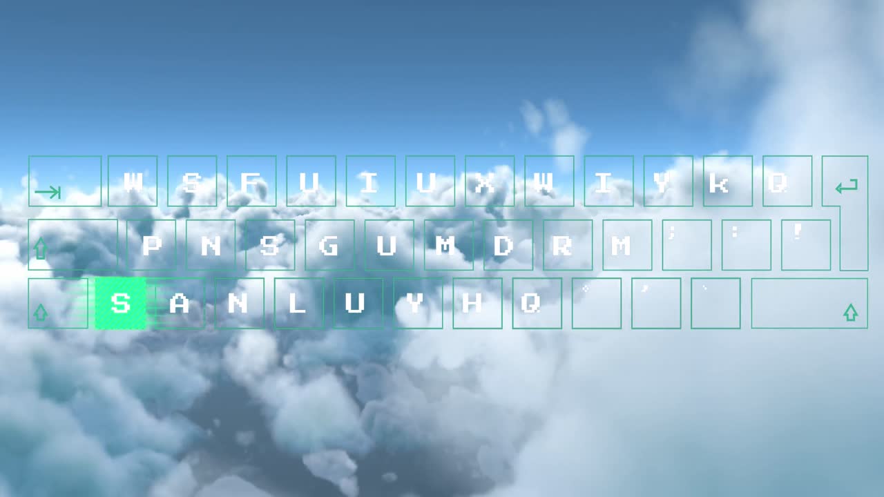animación del procesamiento de datos en el teclado de la computadora sobre nubes.