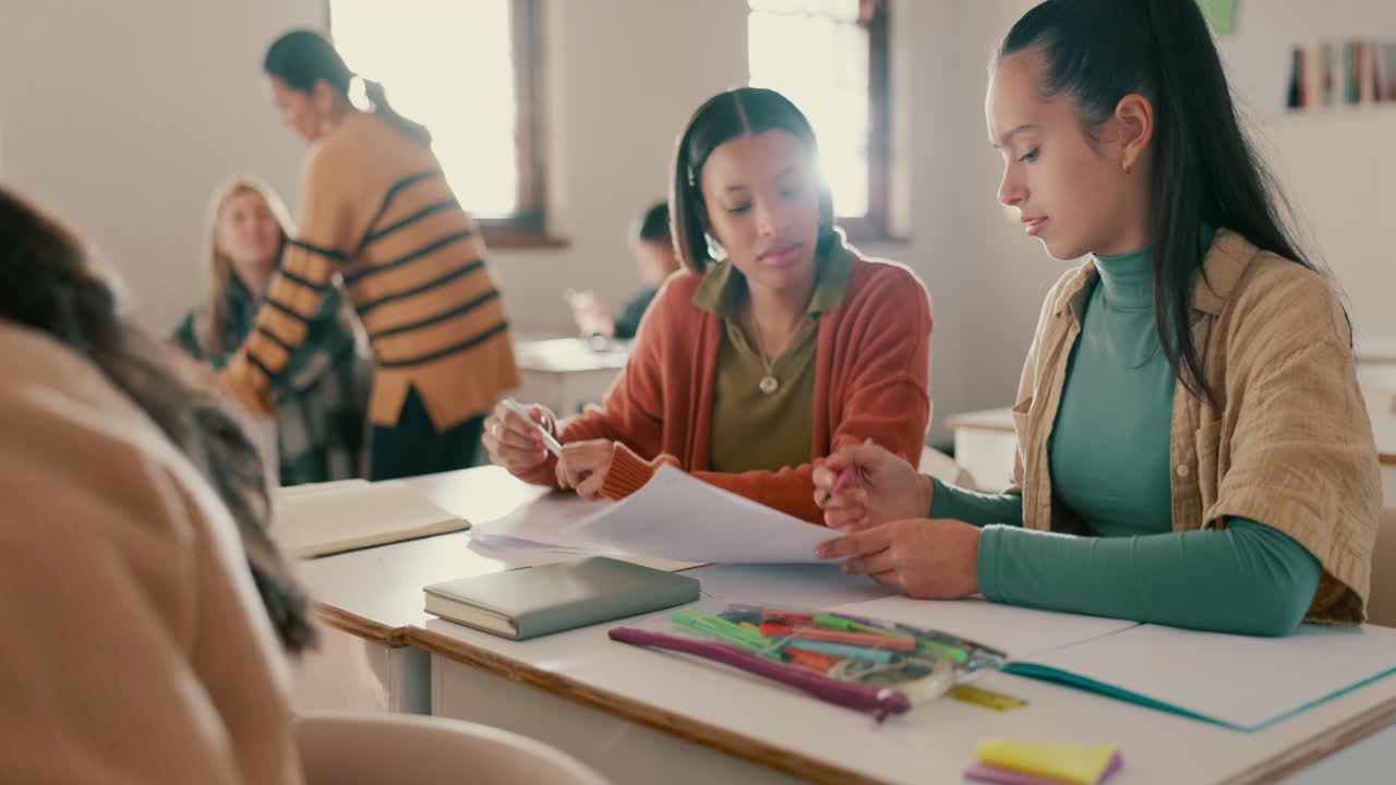 고등학교, 소녀와 시험 종이와 대화