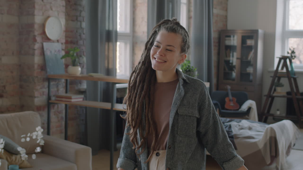 Happy Woman Having Fun At Home Alone