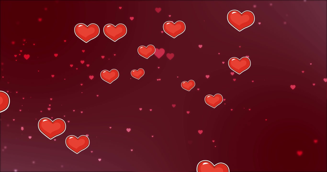 Animazione di cuori che fluttuano su sfondo rosso