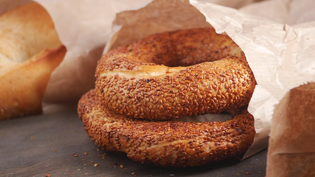Delicious Freshly Baked Simit Bagels in a Paper Bag