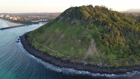 Bird's-Eye-View-Of-The-Burleigh-Headland-National-Park-In-Gold-Coast-City,-Australia