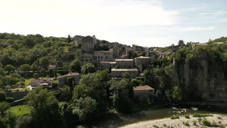 small hillside french village old balazuc ardeche south france aerial view summer