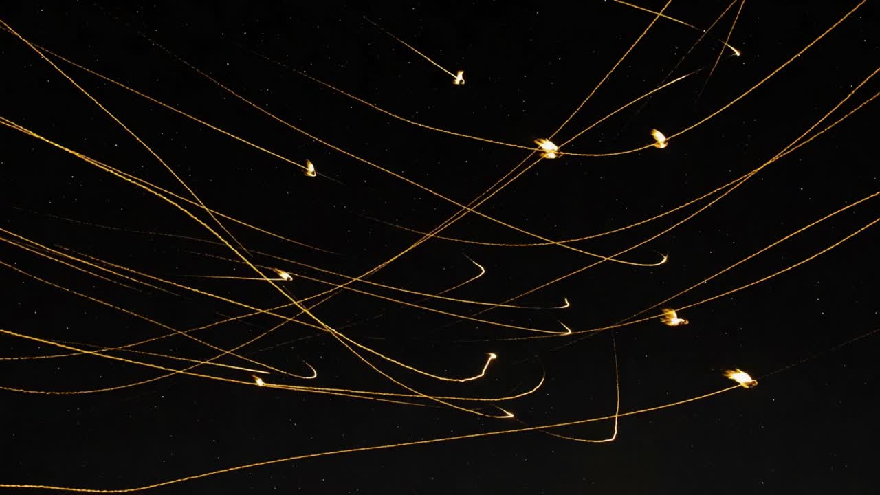 Captivating Night Sky Trails: An Artistic Display of Celestial Light Paths and Illumination Patterns Captured in Stunning Detail