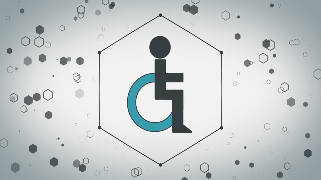 animación del icono de la persona discapacitada sobre hexágonos sobre fondo blanco
