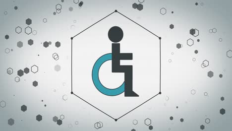 animation of disabled person icon over hexagons on white background