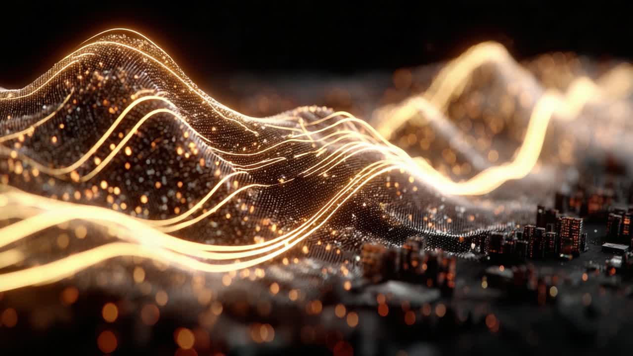 An Abstract Visualization of Vibrant, Illuminated Waves and Patterns Representing Data and Technology in a Digital Landscape