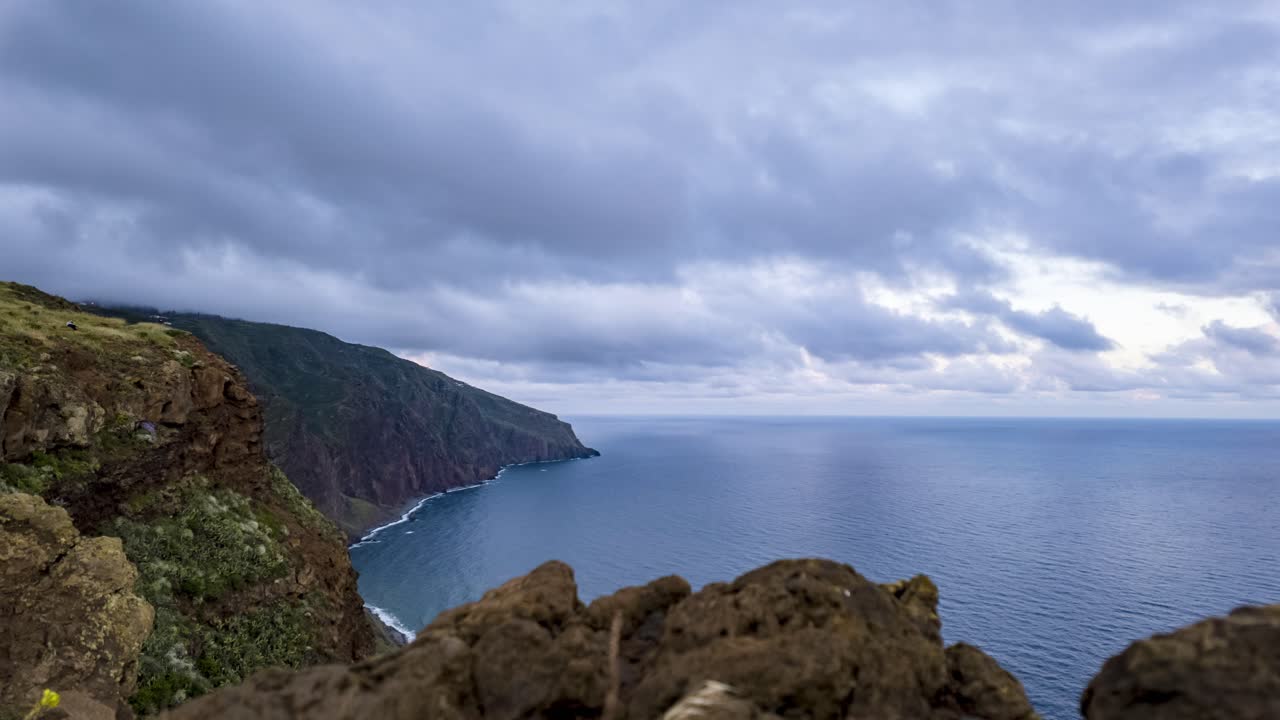 Rocky Sea Cliffs Of Ponta do Pargo In The Municipality Of Calheta In Madeira Island, Portugal. Timelapse