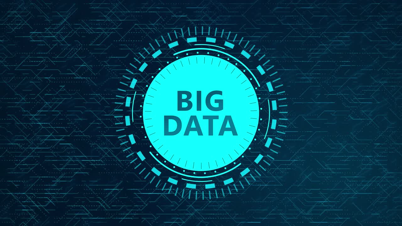Futuristic Big Data Concept with Rotating HUD Elements and Circuitry Design