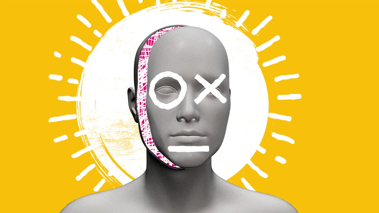 도들 드로우 모양으로 인체 추상 예술 개념, 창조적인 스 모션 스타일의 현실적인 3d 캐릭터 남자 또는 여자, 미니멀 그래픽 다채로운 사이키델릭 디자인, 만화 패션 루프 애니메이션.