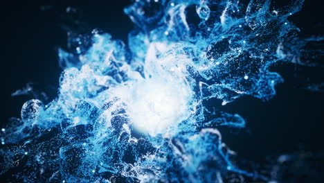 blue flowing particles with explosive wave effect, 3d rendering.