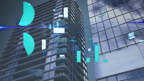 animación del procesamiento de datos estadísticos contra edificios altos