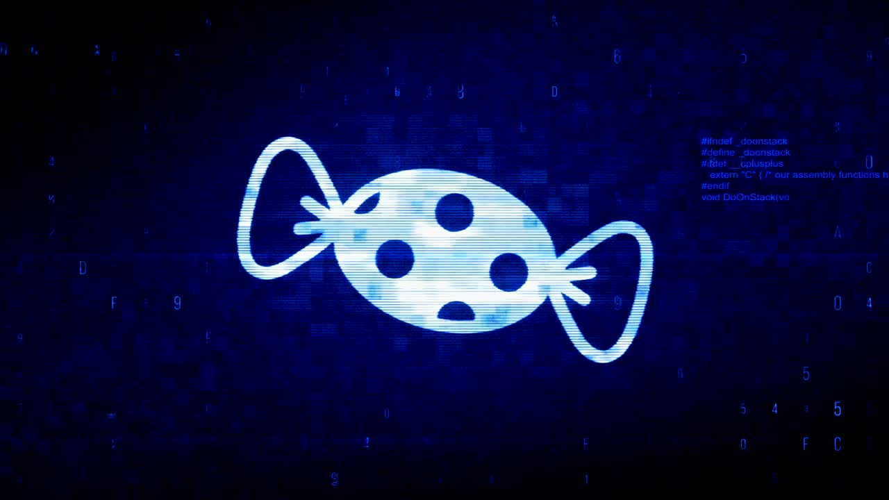 animación de errores de ruido de píxeles digitales con símbolo de caramelo.
