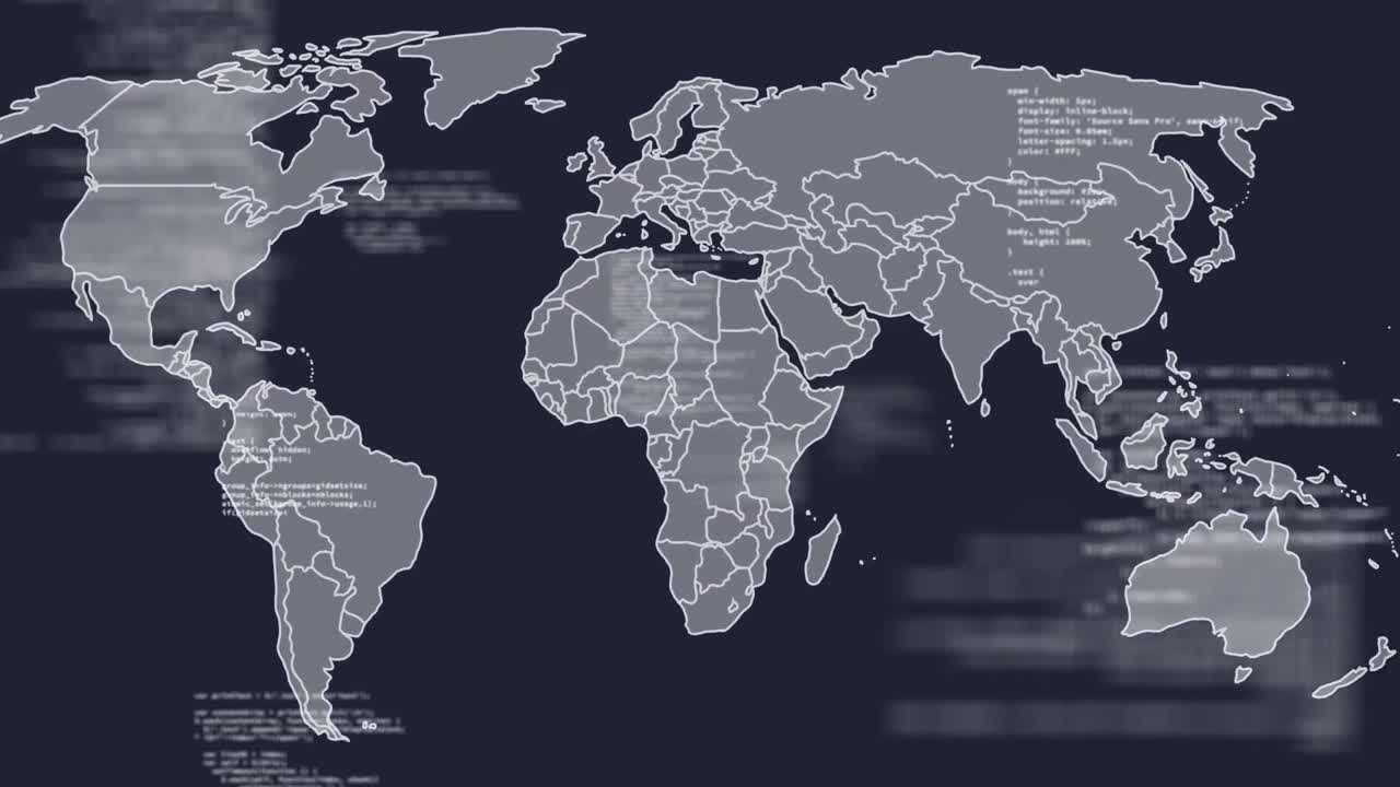 animación del procesamiento de datos sobre el mapa del mundo