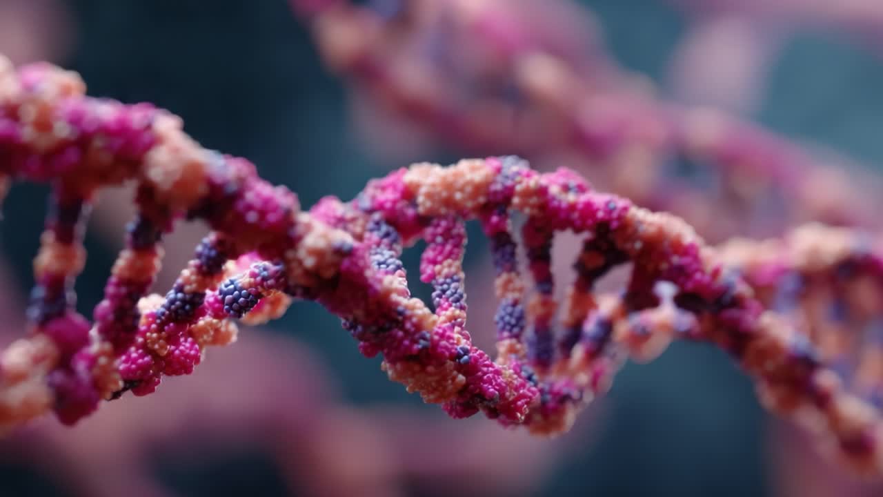 DNA Sarmalının Karmaşık Yakın Çekimi: Moleküler Biyolojide Canlı Renkler ve Karmaşık Detaylar Sergileyen Genetik Yapının Çarpıcı Bir Görselleştirmesi