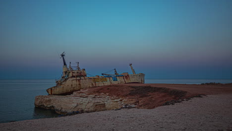 twilight time lapse with the edro iii shipwreck in the foreground