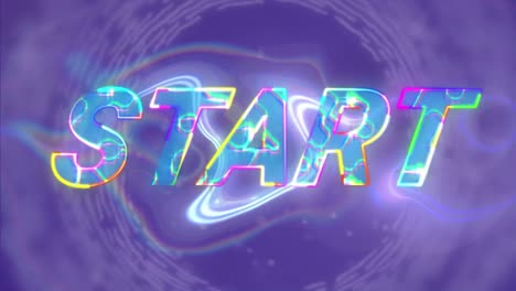 animation of start text over blue, glowing, liquid background