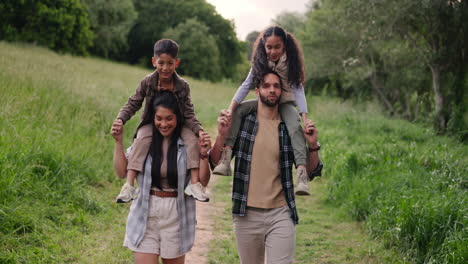 family enjoying a hike in the park