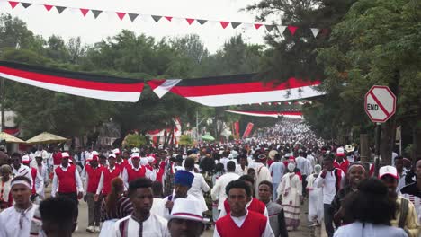 large crowd at ethiopian parade or festival