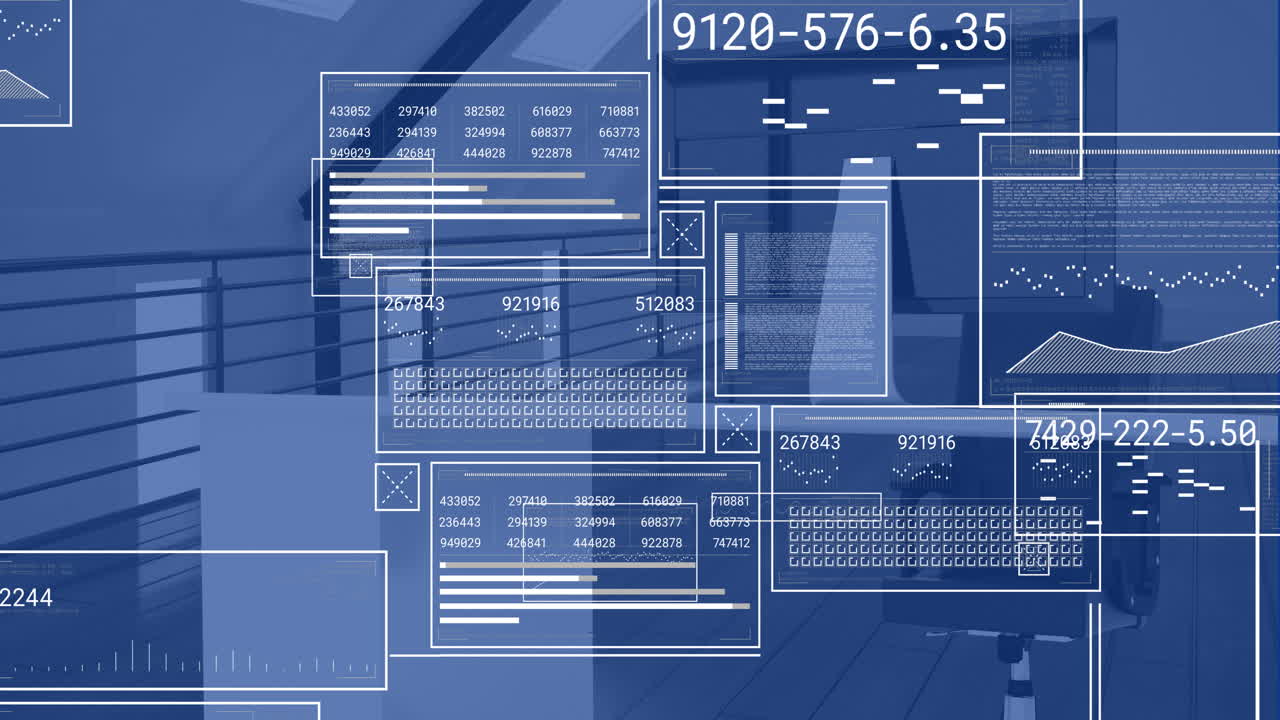 Animation of data processing over work station in office
